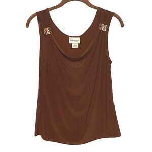 Claudia Richard Brown Slinky Stretchy Sleeveless Cowl‎ Neck Top Size Medium